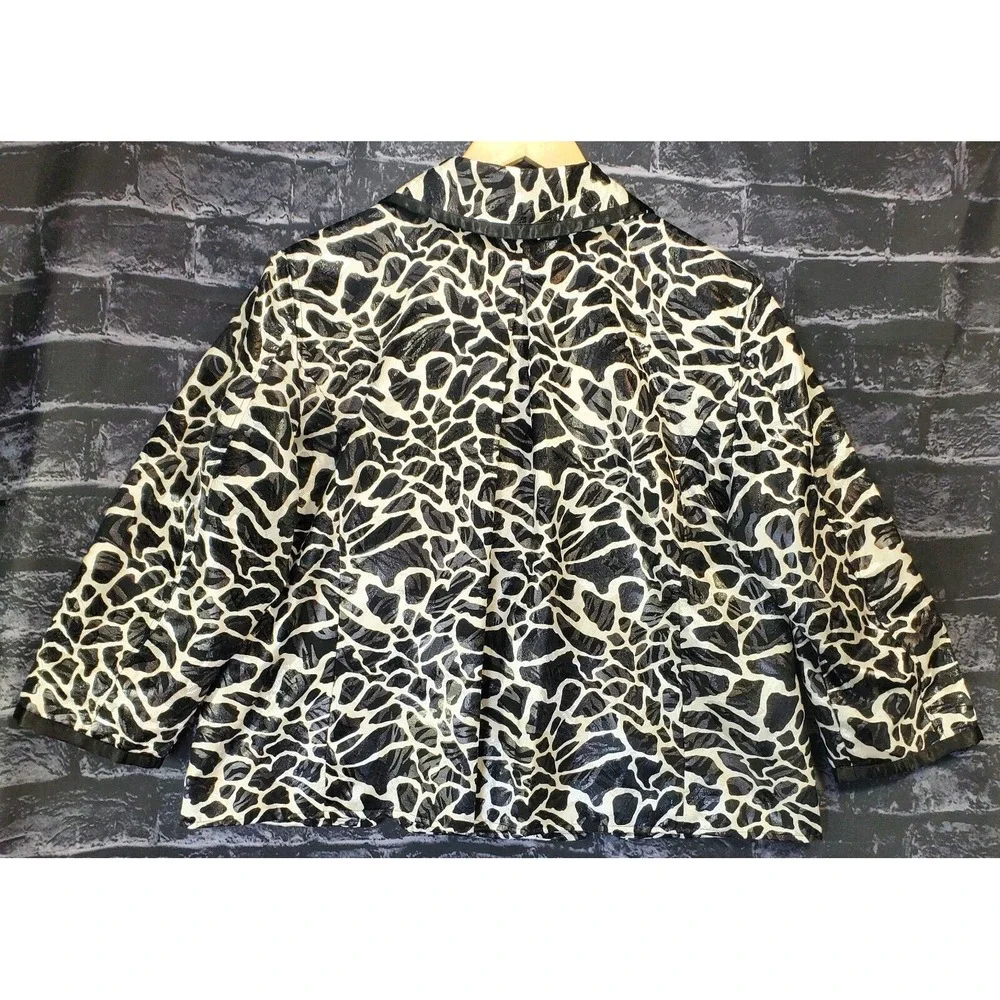 Chicos 2 Seema Jacket Womens Large Black White Stony‎ Path 3/4 Sleeve